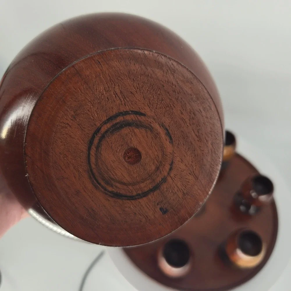 Vintage Hand Turned Wood Decanter Set with 6 Cups and Tray‎ Mid Century Modern